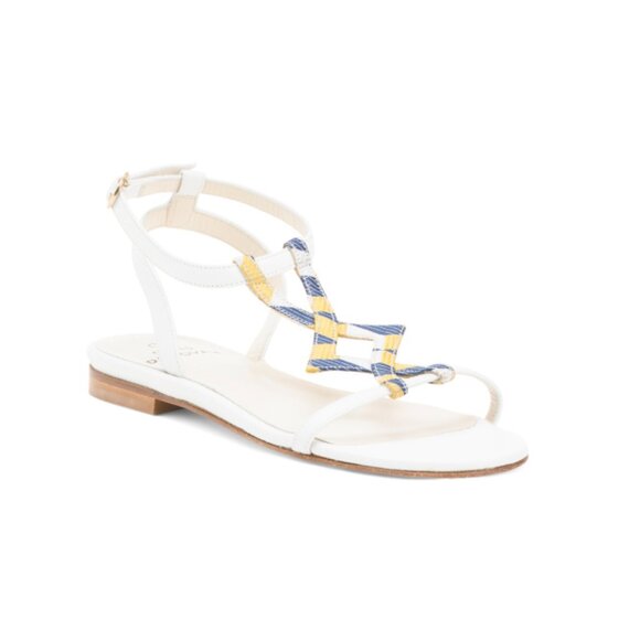 CHRIS DONOVAN White Made In Italy Leather Finch Flat Sandals - Picture 1 of 2